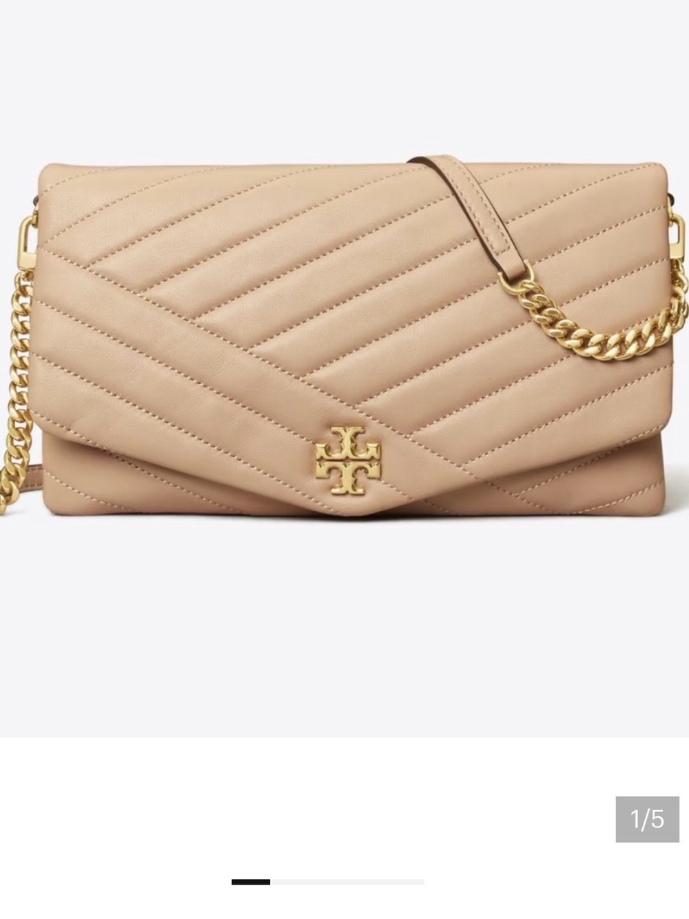Tory Burch Quilted Chevron Clutch in Beige with Gold Hardware
